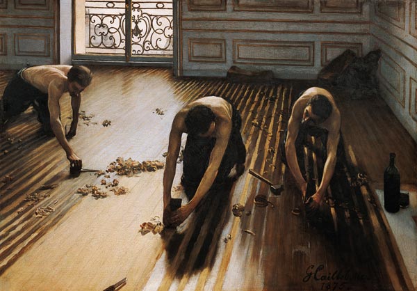 Gustave Caillebotte. Les raboteurs de parquet ( the planers of parquet), oil on canvas, cm 102 x 146,5, 1875.