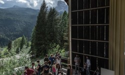 Auditorium terrace, bleacher by Mt. Pelmo.