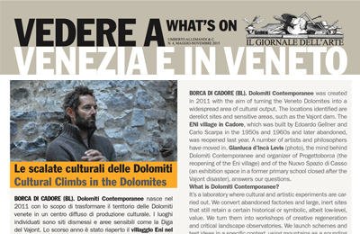 01 maggio, Il Giornale dell'arte/Vedere a Venezia e in Veneto - Le scalate culturali delle Dolomiti