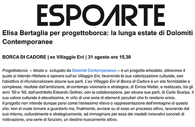 29 agosto, Espoarte - Elisa Bertaglia per progettoborca: la lunga estate di Dolomiti Contemporanee