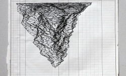 Merge della nuvola di punti del Pelmo e di dwg dell’Aula Magna. Stampato su movimento di cassa con rotring 0.8 e china nera.